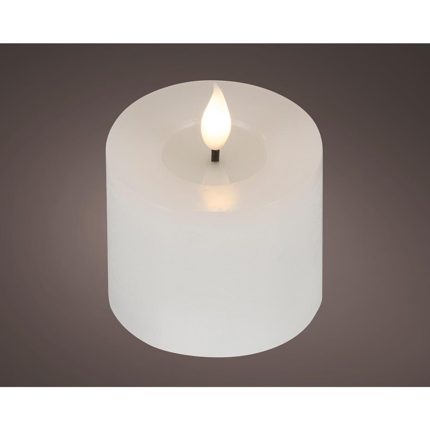 Lumineo realistische led kaars met wax pit en vlam effect ã˜7.5x9,5cm wit met 6uur timer werkt op batterij