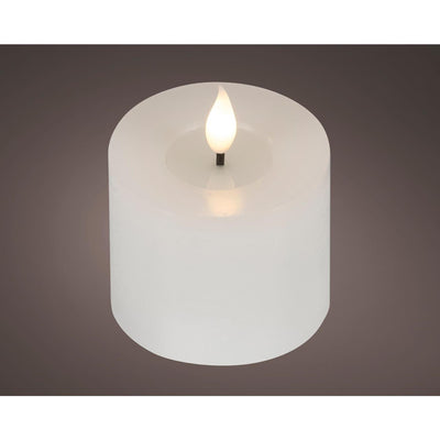 Lumineo realistische led kaars met wax pit en vlam effect ø7.5x9,5cm wit met 6uur timer werkt op batterij