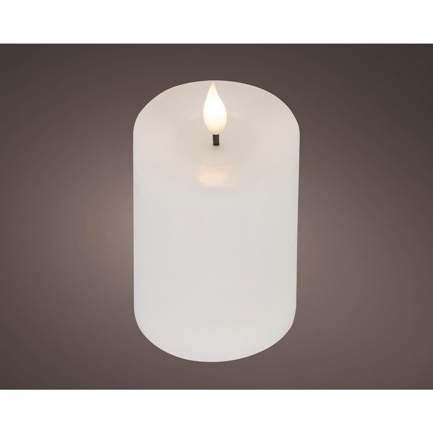 Lumineo realistische led kaars met wax pit en vlam effect ã˜7.5x13,5cm wit met 6uur timer werkt op batterij