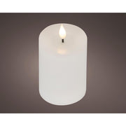 Lumineo realistische led kaars met wax pit en vlam effect ø7.5x13,5cm wit met 6uur timer werkt op batterij - afbeelding 1