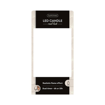 Lumineo realistische led kaars met wax pit en vlam effect ã˜7.5x13,5cm wit met 6uur timer werkt op batterij