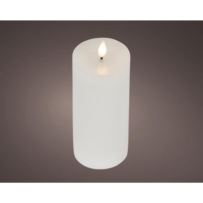 Lumineo realistische led kaars met wax pit en vlam effect ã˜7.5x20cm wit met 6uur timer werkt op batterij