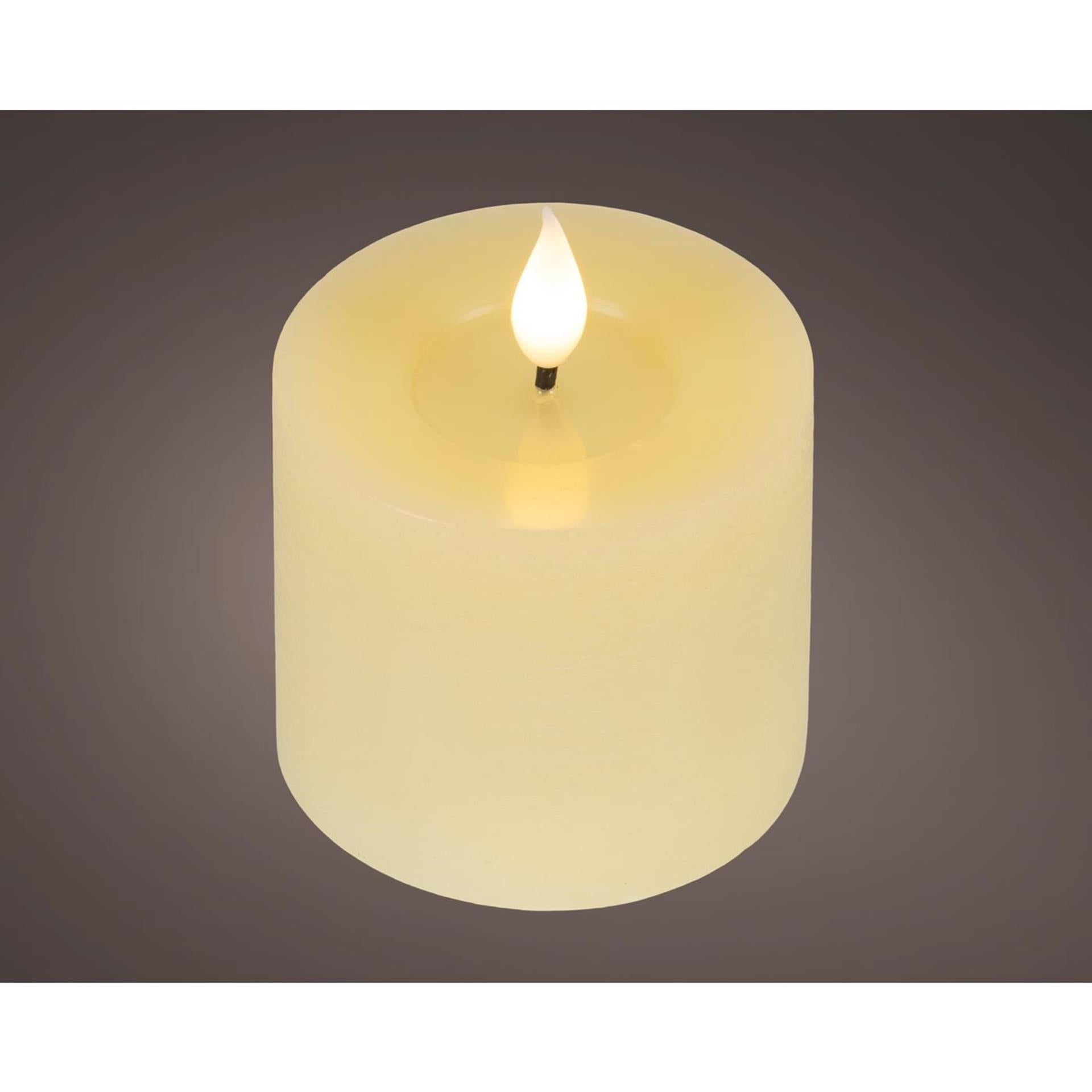 Lumineo realistische led kaars met wax pit en vlam effect ã˜7.5x9,5cm crã©me met 6uur timer werkt op batterij