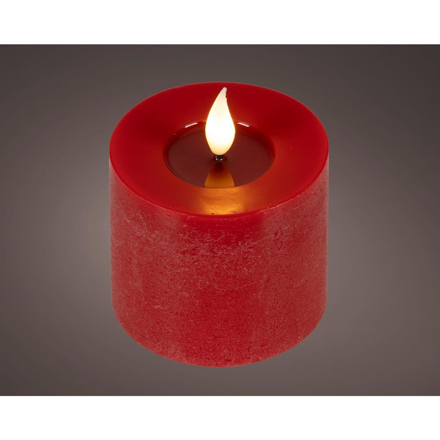 Lumineo realistische led kaars met wax pit en vlam effect ã˜7.5x9,5cm rood met 6uur timer werkt op batterij