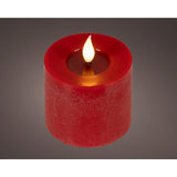 Lumineo realistische led kaars met wax pit en vlam effect ø7.5x9,5cm rood met 6uur timer werkt op batterij - afbeelding 1