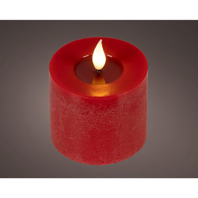 Lumineo realistische led kaars met wax pit en vlam effect ø7.5x9,5cm rood met 6uur timer werkt op batterij