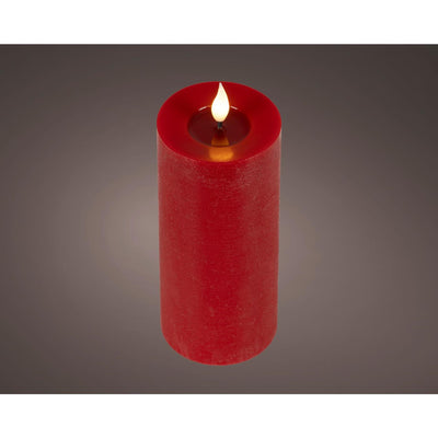 Lumineo realistische led kaars met wax pit en vlam effect ã˜7.5x20cm rood met 6uur timer werkt op batterij