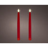 Lumineo realistische led dineraars met vlam effect ã˜2,2x24,5cm rood met 6uur timer werkt op batterij- 2 stuks