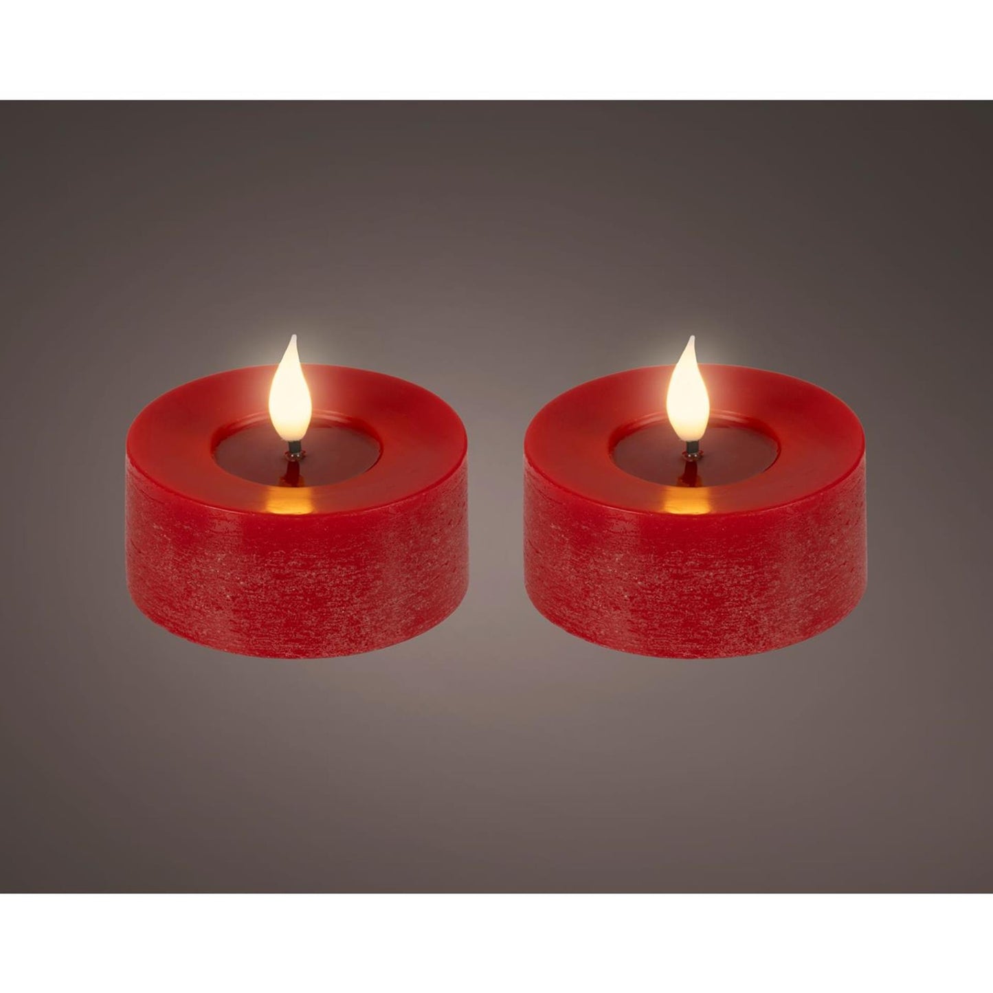 Lumineo realistische led theelicht met vlam effect ã˜7,5x6cm rood met 6uur timer werkt op batterij- 2 stuks