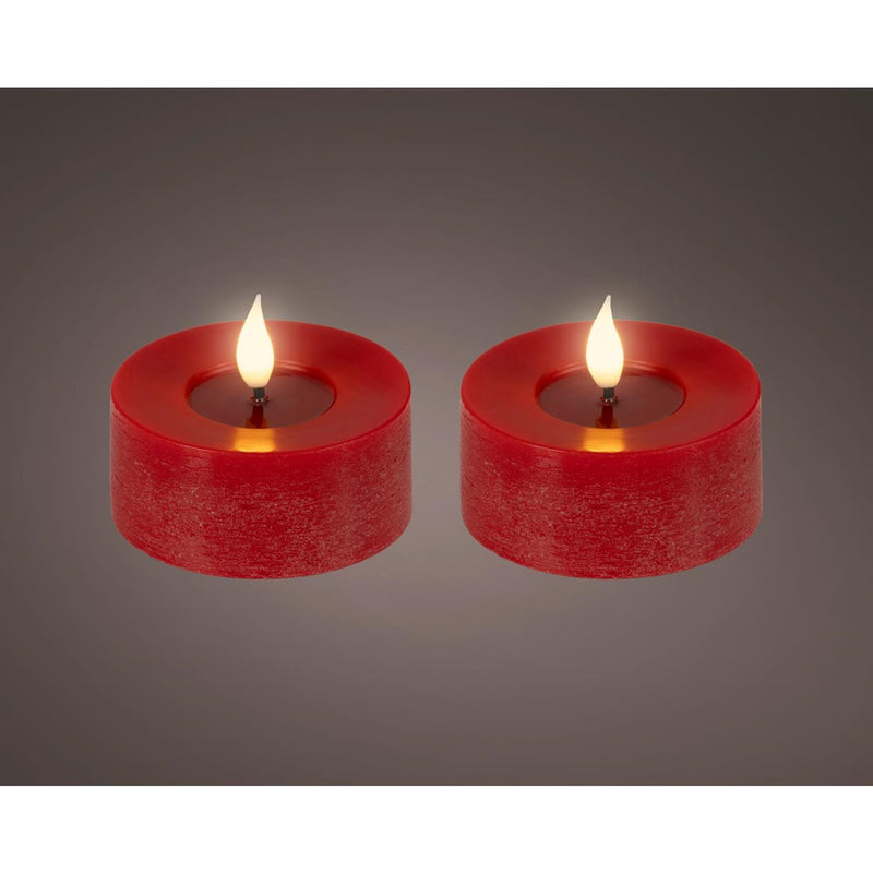 Lumineo realistische led theelicht met vlam effect ø7,5x6cm rood met 6uur timer werkt op batterij- 2 stuks