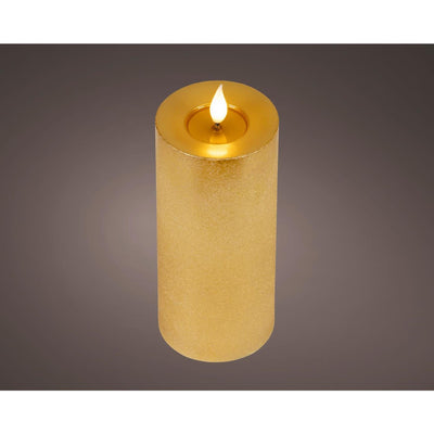 Lumineo realistische led kaars met wax pit en vlam effect ø7.5x20cm goud met 6uur timer werkt op batterij