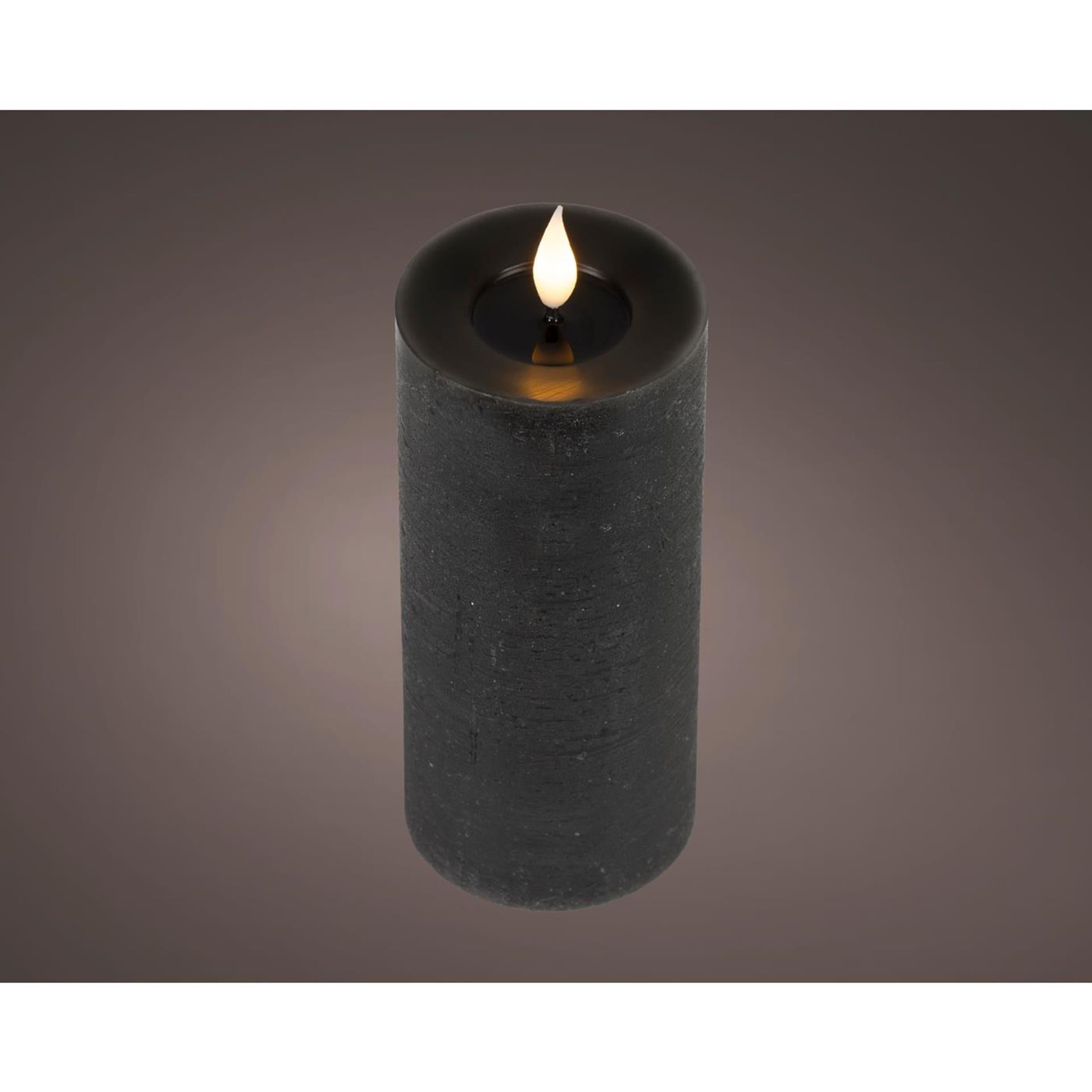 Lumineo realistische led kaars met wax pit en vlam effect ã˜7.5x20cm zwart met 6uur timer werkt op batterij