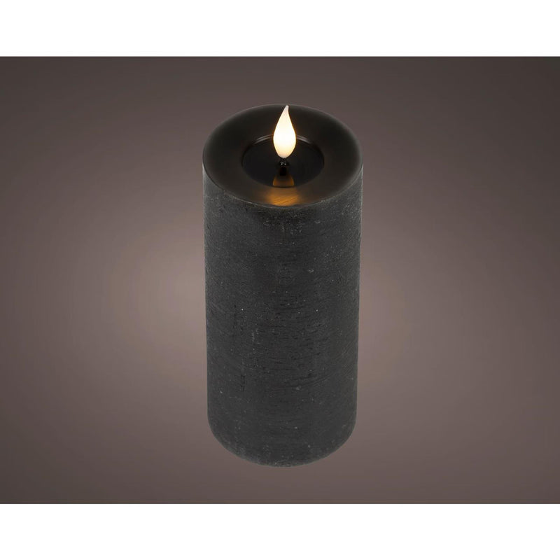 Lumineo realistische led kaars met wax pit en vlam effect ø7.5x20cm zwart met 6uur timer werkt op batterij
