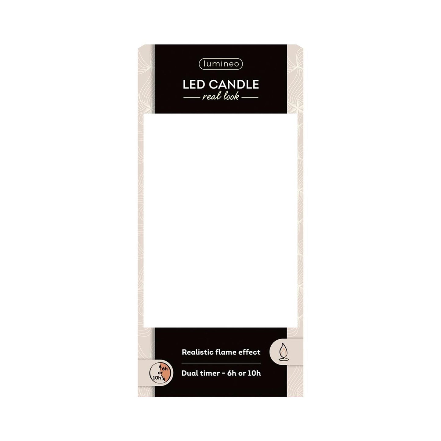 Lumineo realistische led kaars met wax pit en vlam effect ã˜7.5x20cm zwart met 6uur timer werkt op batterij