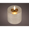 Lumineo realistische led kaars met wax pit en vlam effect ã˜7.5x9,5cm licht grijs met 6uur timer werkt op batterij