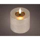 Lumineo realistische led kaars met wax pit en vlam effect ø7.5x9,5cm licht grijs met 6uur timer werkt op batterij - afbeelding 1