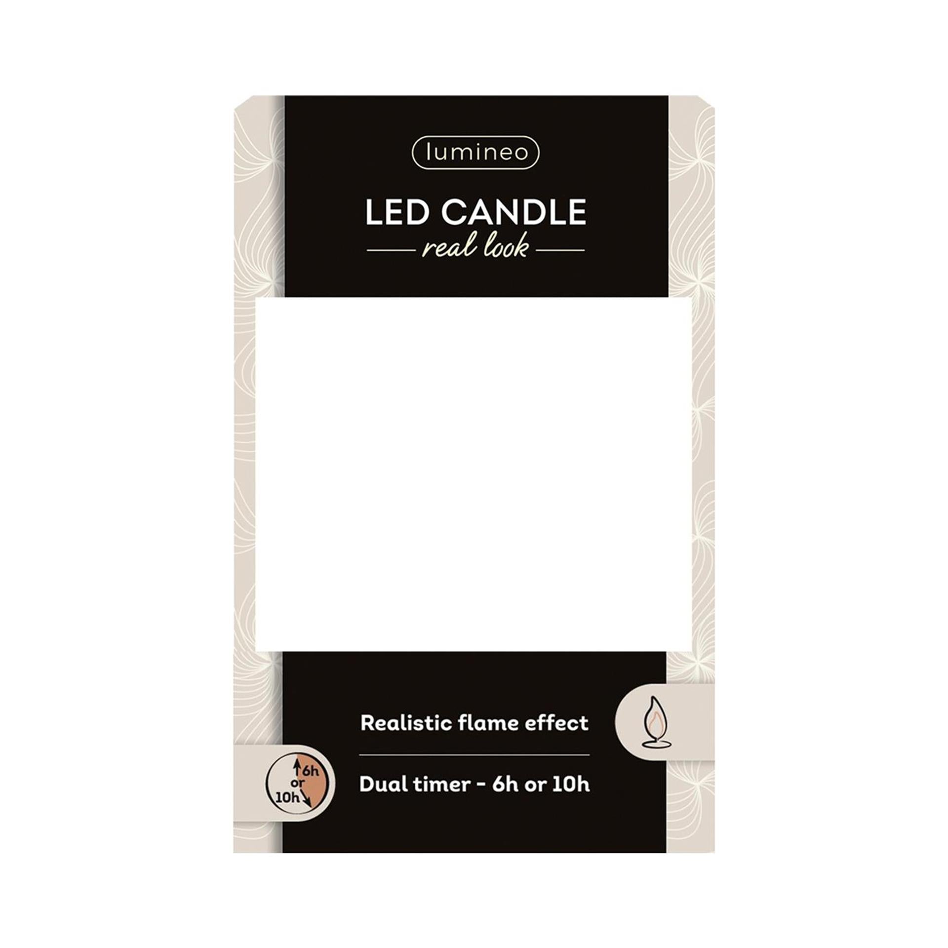 Lumineo realistische led kaars met wax pit en vlam effect ã˜7.5x9,5cm licht grijs met 6uur timer werkt op batterij