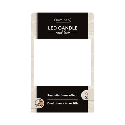 Lumineo realistische led kaars met wax pit en vlam effect ø7.5x9,5cm licht grijs met 6uur timer werkt op batterij