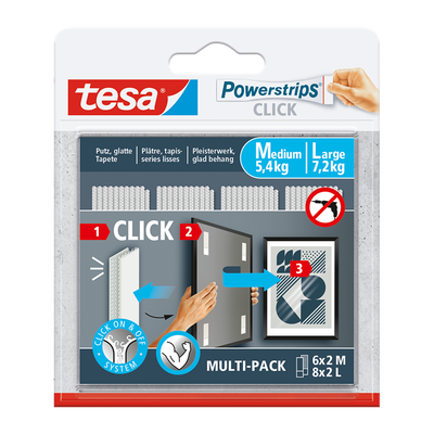 Tesa 1074182 - powerstrips click combo 6x2 m 8x2 l | 6 stuks