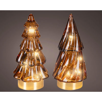 Lumineo micro led kerstboom glas ø6x12.8cm bruin warm wit 2 assorti