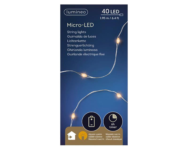 Lumineo micro led snoer zilver195cm 40l