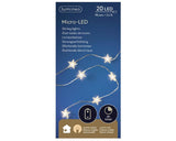 Lumineo micro led verlichting ster zilver warm wit 95cm-20l op batterij - afbeelding 1