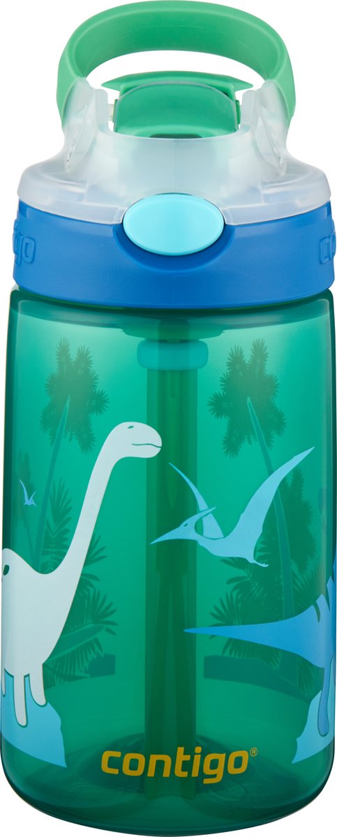Contigo gizmo flip autospout kinderdrinkfles met rietje, bpa-vrije waterfles - green jungle dino - 420 ml