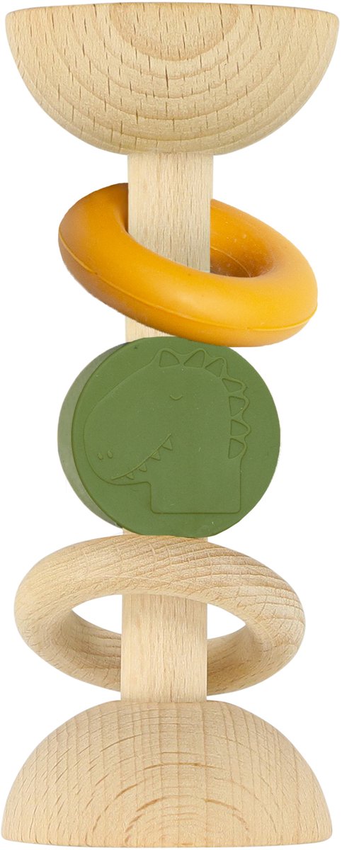 Trixie babyrammelaar mr. dino - houten en siliconen bijtring - sensorisch babyspeelgoed vanaf geboorte