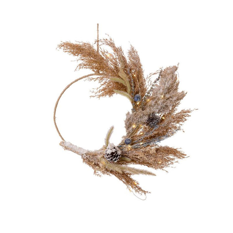 Lumineo krans met droogbloemen met verlichting