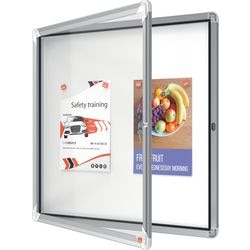 Nobo premium plus afsluitbare glazen buitenvitrine magnetisch 6xa4 voor formaat met zijslot - grijs wit