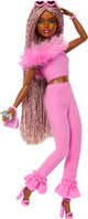 Barbie deluxe stijl - zachtroze set met namaakbont - pop