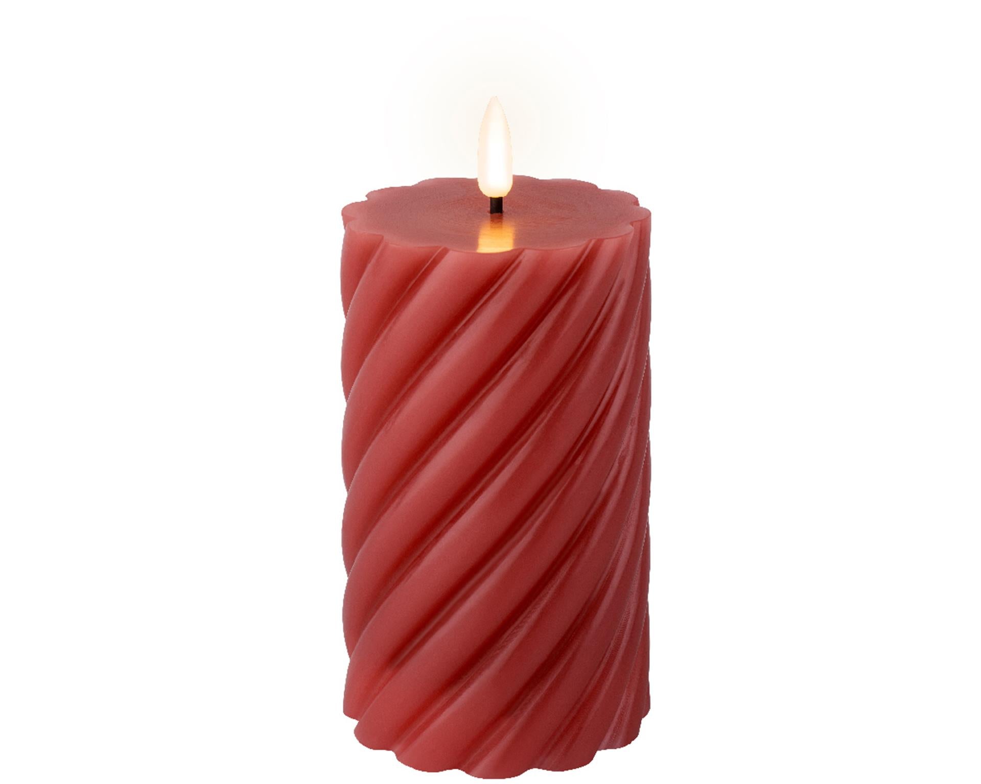 Lumineo led kaars vlam swirl donkerroze 15cm