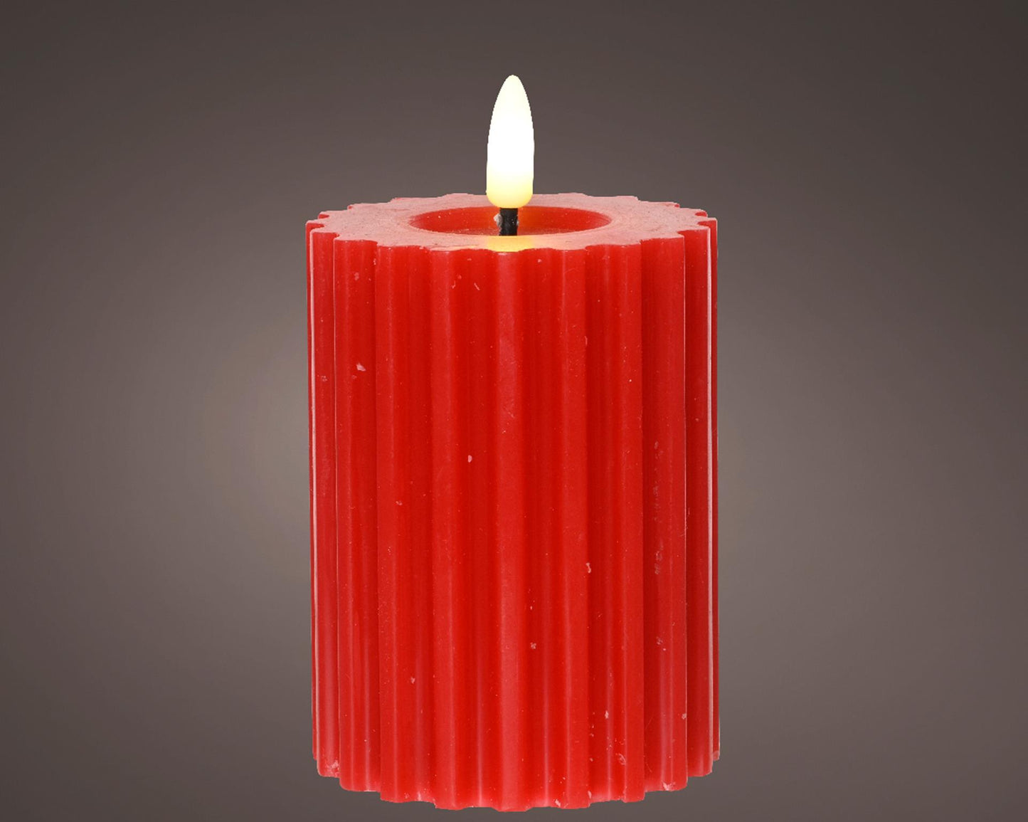 Lumineo kaars led vlam ribbel 12cm rood