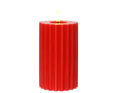 Lumineo kaars led vlam ribbel 15cm rood
