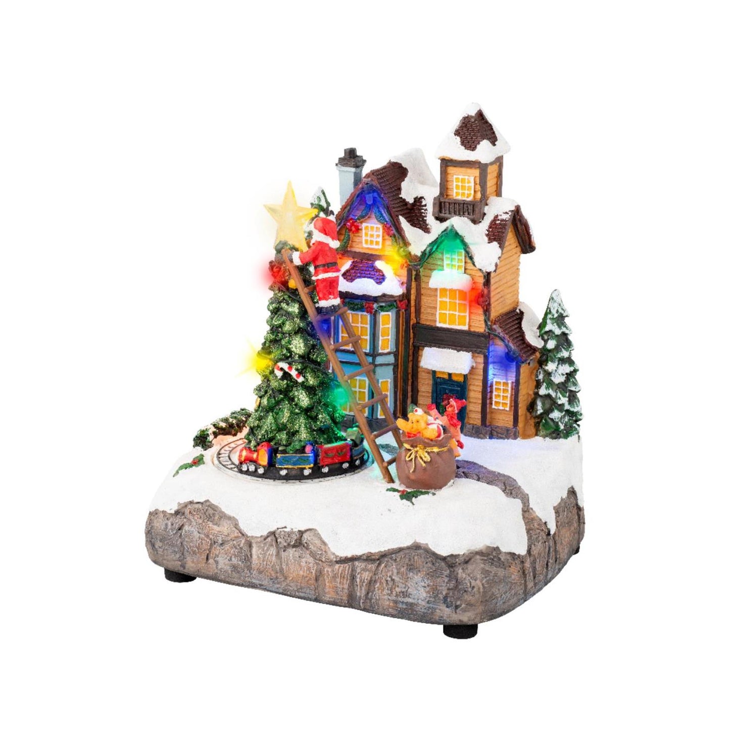 Lumineo kerstscene kerstboom versieren led polyresin 16x19x22cm