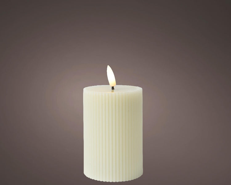 Lumineo kaars led ribbel vlam h13cm creme