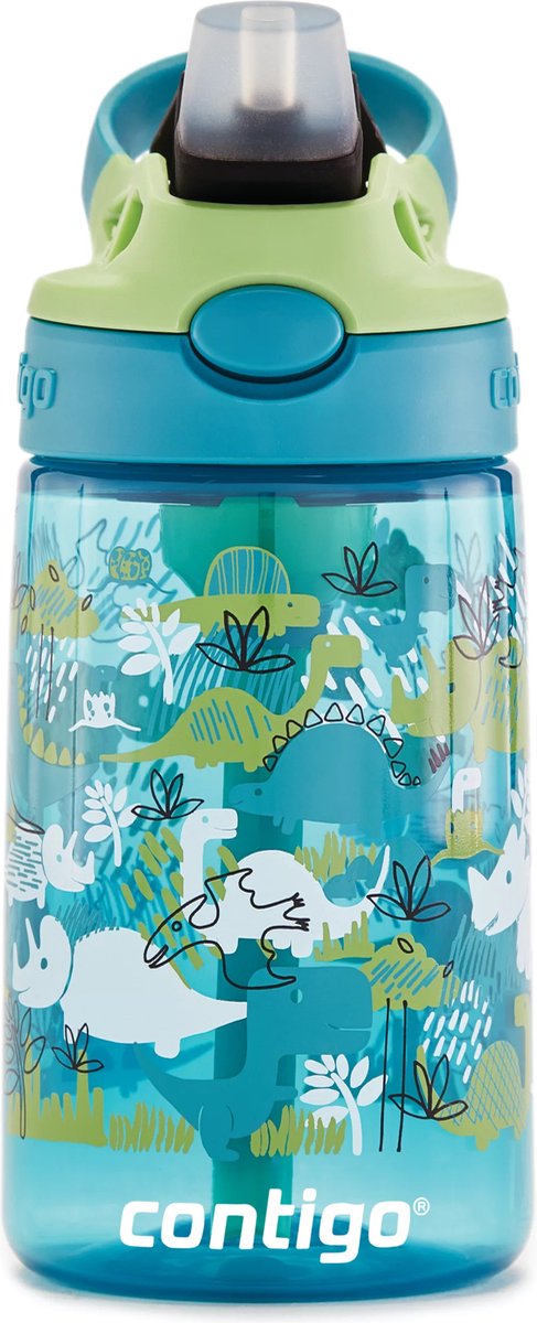 Contigo easy clean autospout kinderdrinkfles met rietje, bpa-vrije stevige waterfles, 100% lekvrij, eenvoudige reiniging, ideaal voor kinderdagverblijf, kleuterschool, school en sport, 420 ml | dino boy
