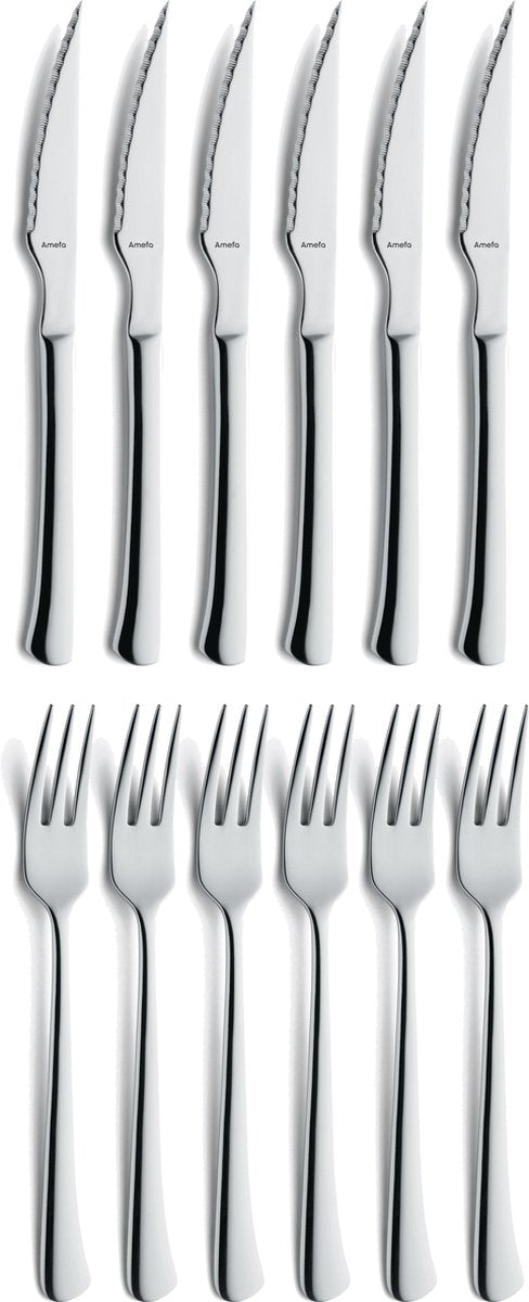 Amefa chuletero – 12-delige steakbestekset – 6 personen – vlijmscherp – 13 0 messenstaal – hoogglans – cadeauverpakking