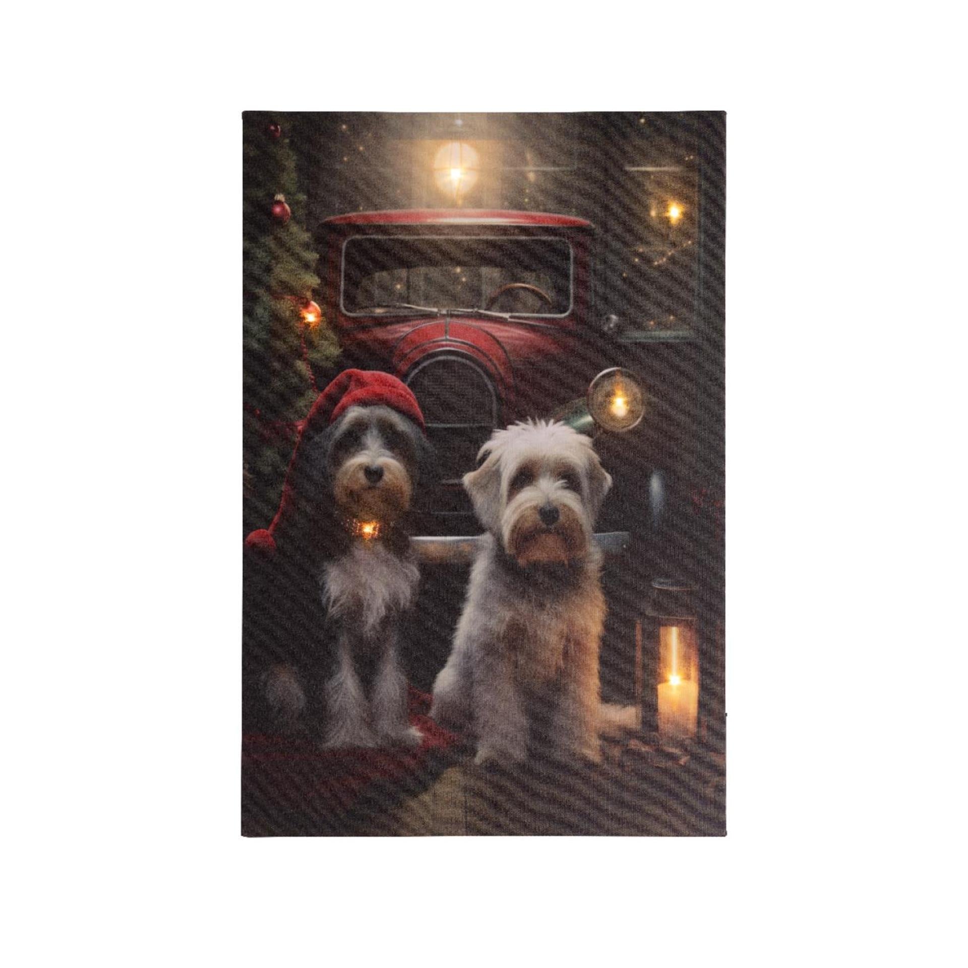 Lumineo kerst canvas honden led 1,5x38x58cm warm wit