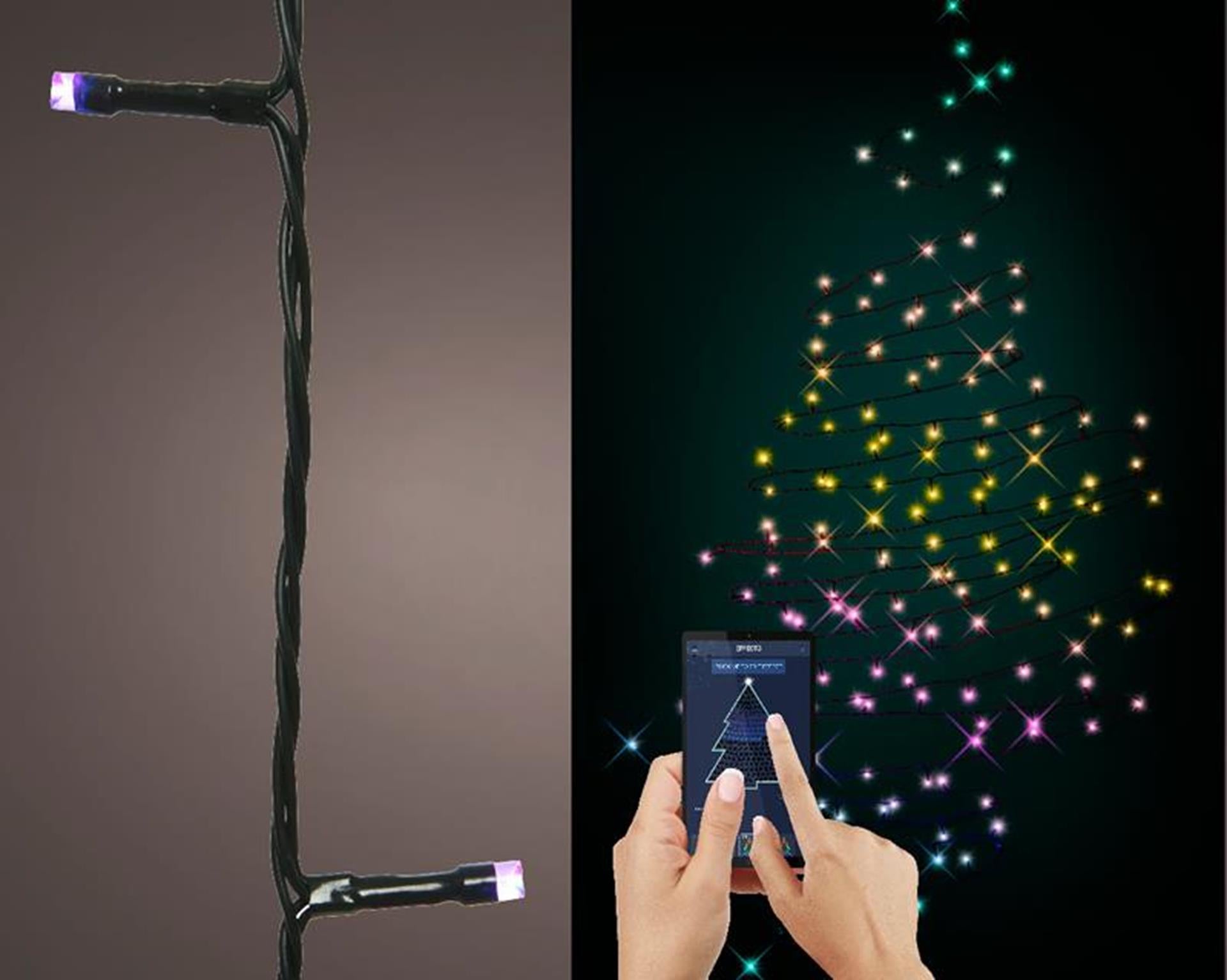 Lumineo verlichting met 200 leds bedienbaar via bluetooth app-dancing lights 1990cm multikleur alle kleuren van de regenboog incusief wit en warm wit