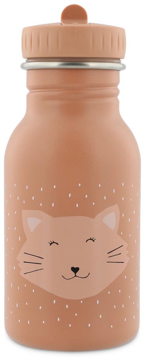 Trixie drinkfles - mrs. cat - rvs waterfles voor kinderen - 350ml - lekvrije fles - roze - kat