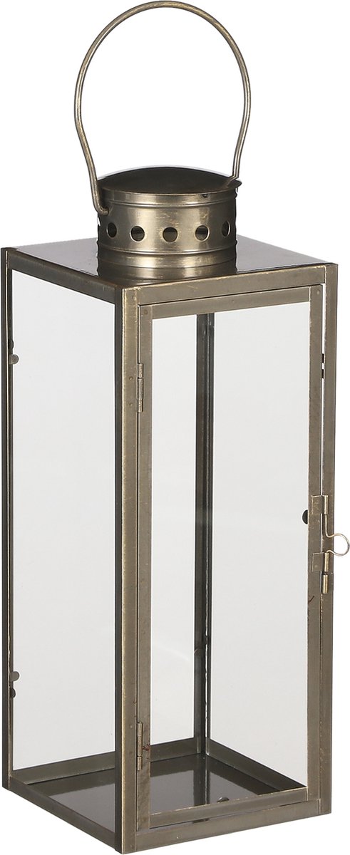 Mica decorations lantaarn windlicht arzilla - goud - metaal - verlichting - 13 x 34 cm - voor binnen en buiten