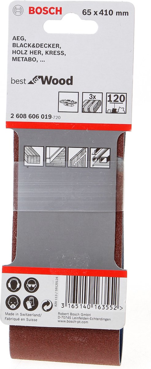 Bosch - 3-delige schuurbandset 65 x 410 mm - 120
