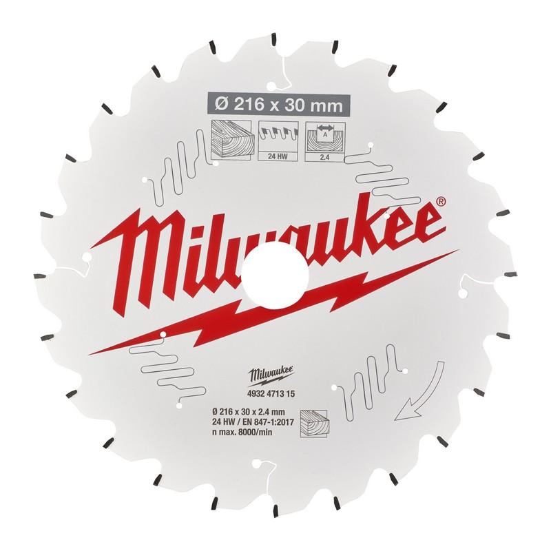 Milwaukee accessoires cirkelzaagblad ms w 216x30x2,4x24atb neg. - 4932471315