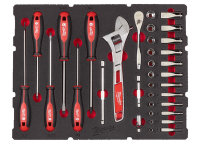 Milwaukee accessoires 1 4 ratel, dop, schroevendraaier en moersleutel set packout foam inlay 35-delig - 4932480717