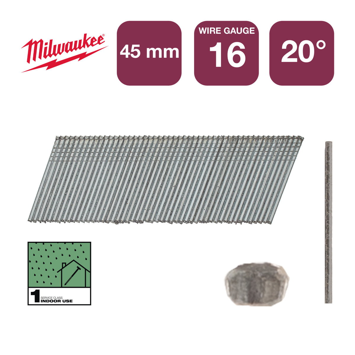 Milwaukee accessoires nagels 16g 20° 45mm g sc1 | 2.000 stuks - 4932492584