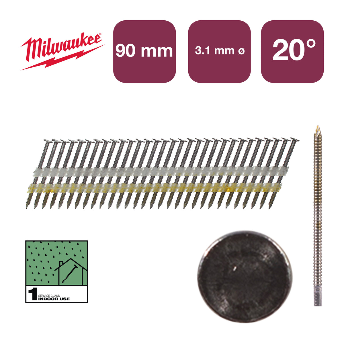 Milwaukee accessoires nagels ronde kop 20° 90mm rs b sc1 | 1.750 stuks - 4932492590