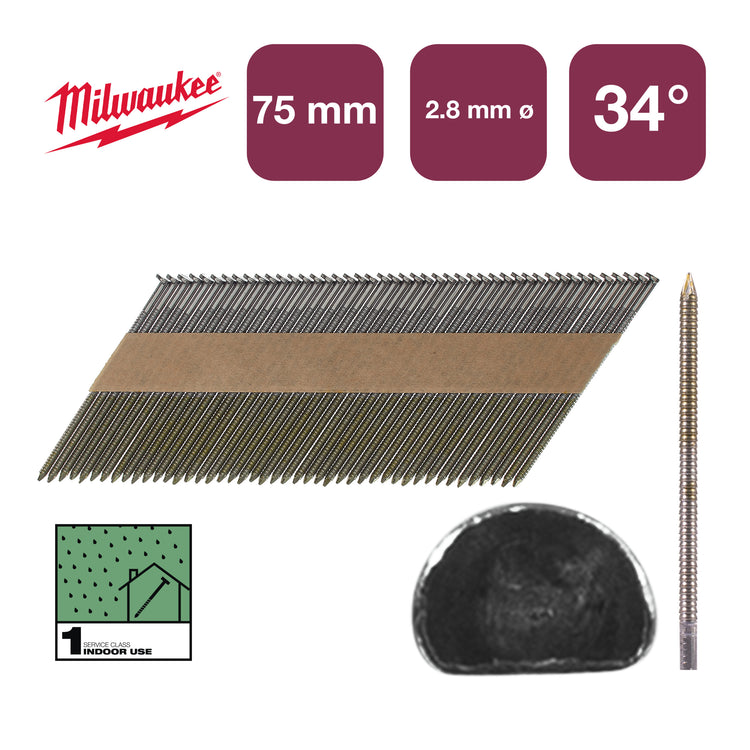 Milwaukee accessoires nagels d-kop 34° 75mm rs b sc1 | 2.200 stuks - 4932492602