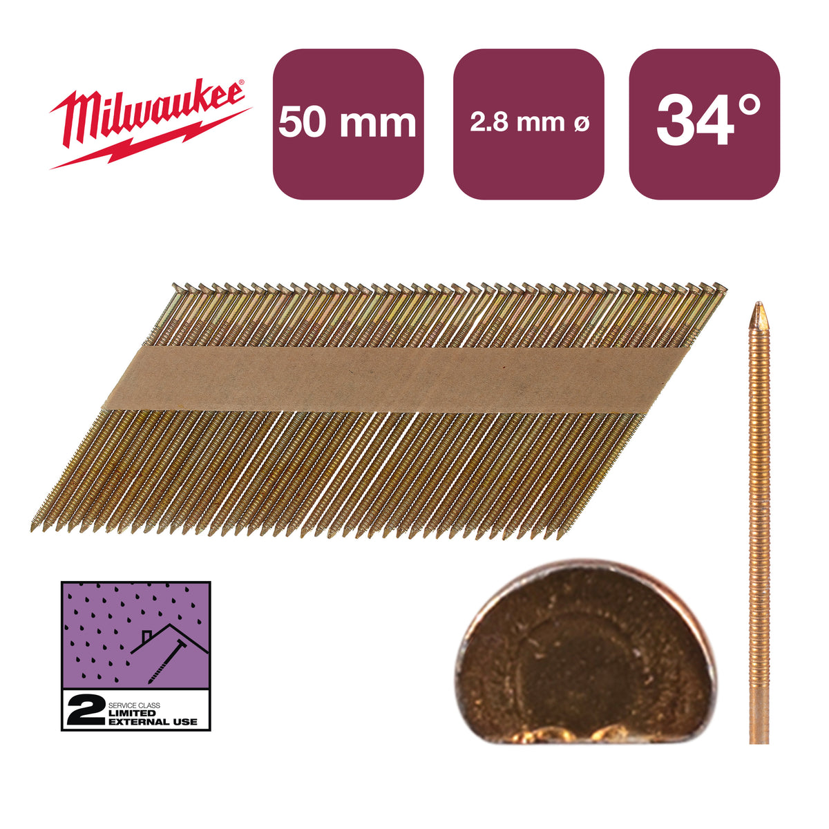 Milwaukee accessoires nagels d-kop 34° 50mm rs g sc2 | 2.200 stuks - 4932492606