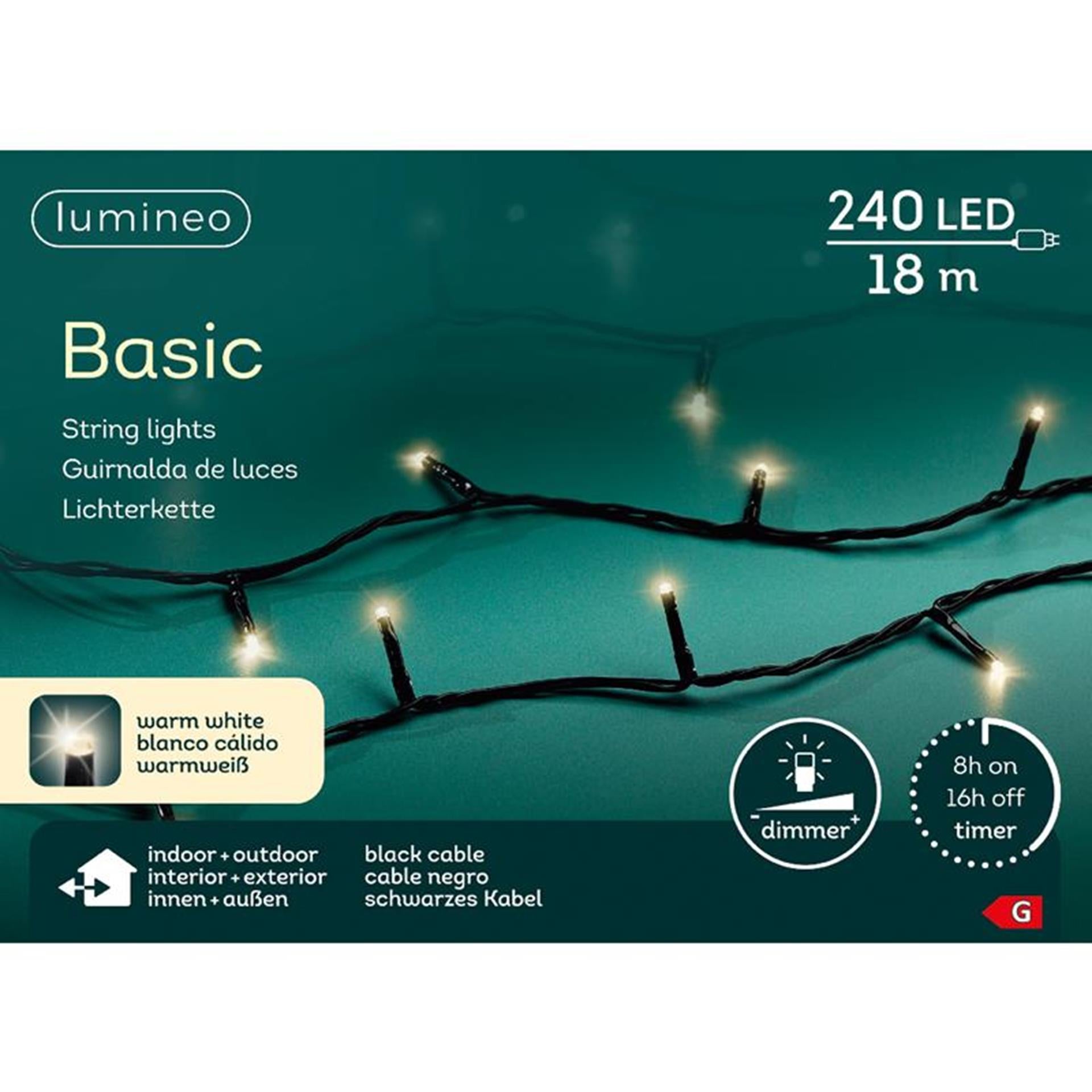 Lumineo led strengverlichting binnen en buiten 18m 240 lampjes warm-wit. met 8 uurs timer en dimfuctie